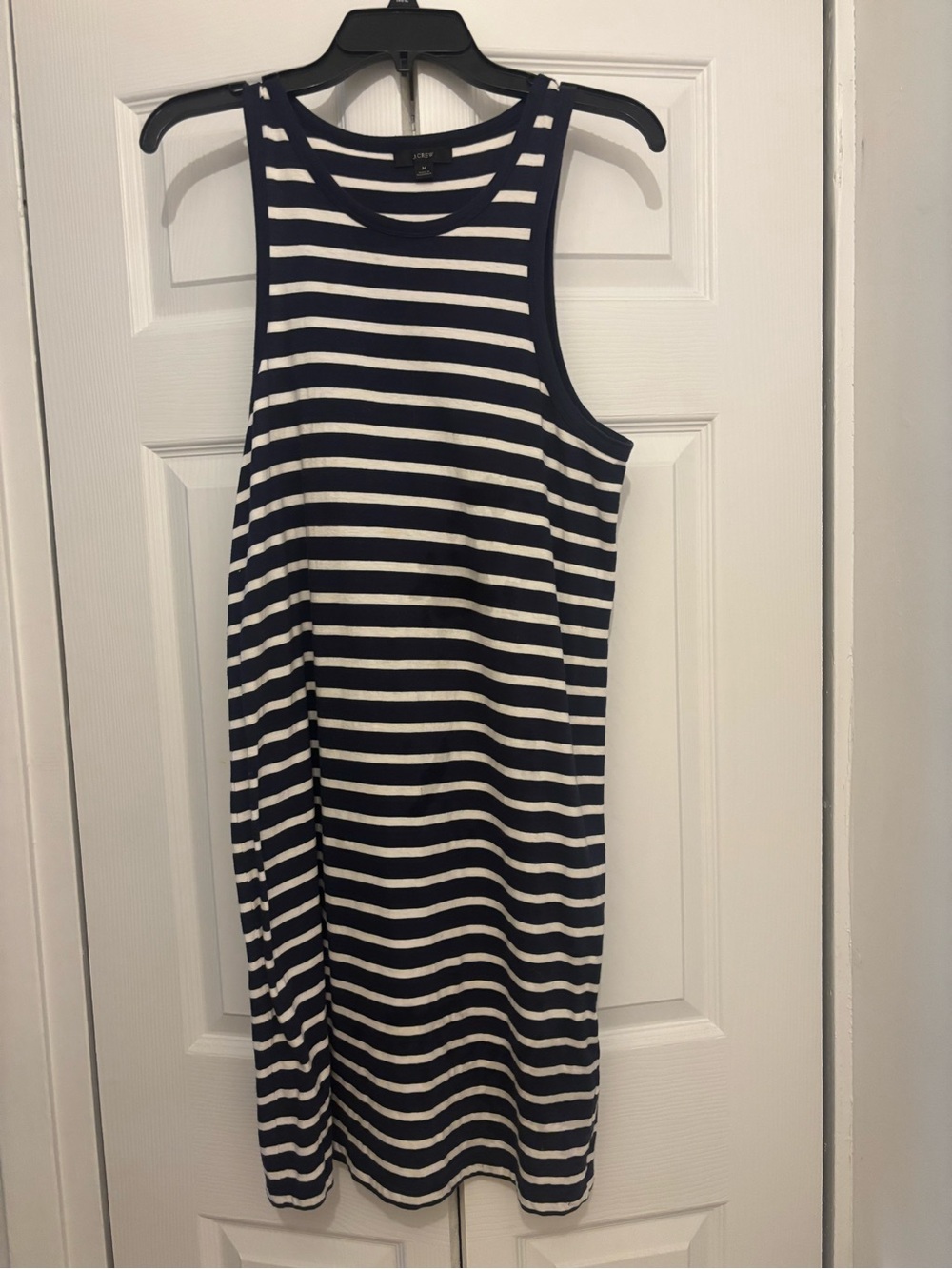 J. Crew Navy and White Striped Sleeveless Midi Dress